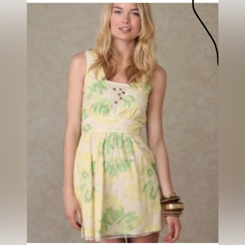 Free people Floral Yellow and Green Dress